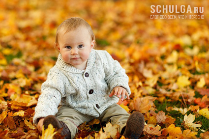 Ребенок на осенней листве